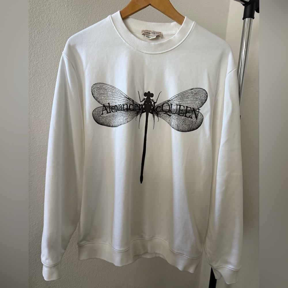 Alexander McQueen White Sweatshirt with Dragonfly Motif